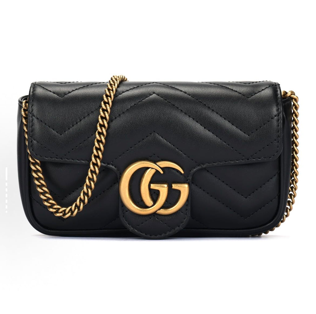 Gucci Calfskin Matelasse Super Mini GG Marmont Shoulder Bag Black
