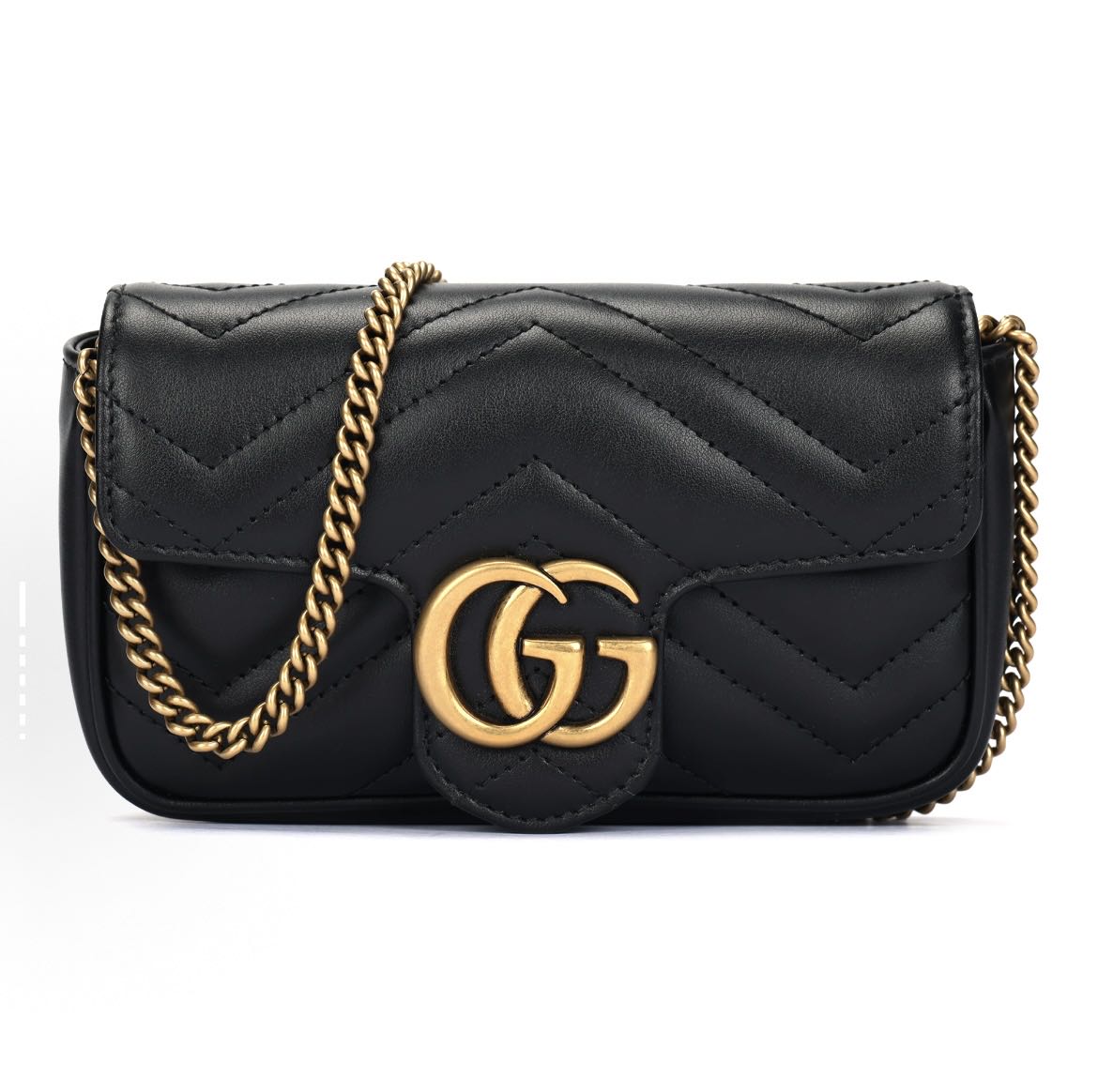 Gucci Calfskin Matelasse Super Mini GG Marmont Shoulder Bag Black