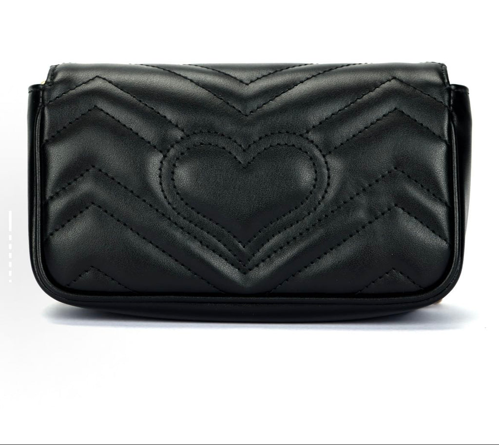 Gucci Calfskin Matelasse Super Mini GG Marmont Shoulder Bag Black